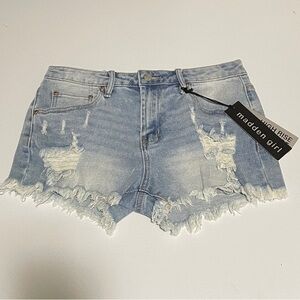 Madden Girl Faded Light Blue Distressed Denim Shorts